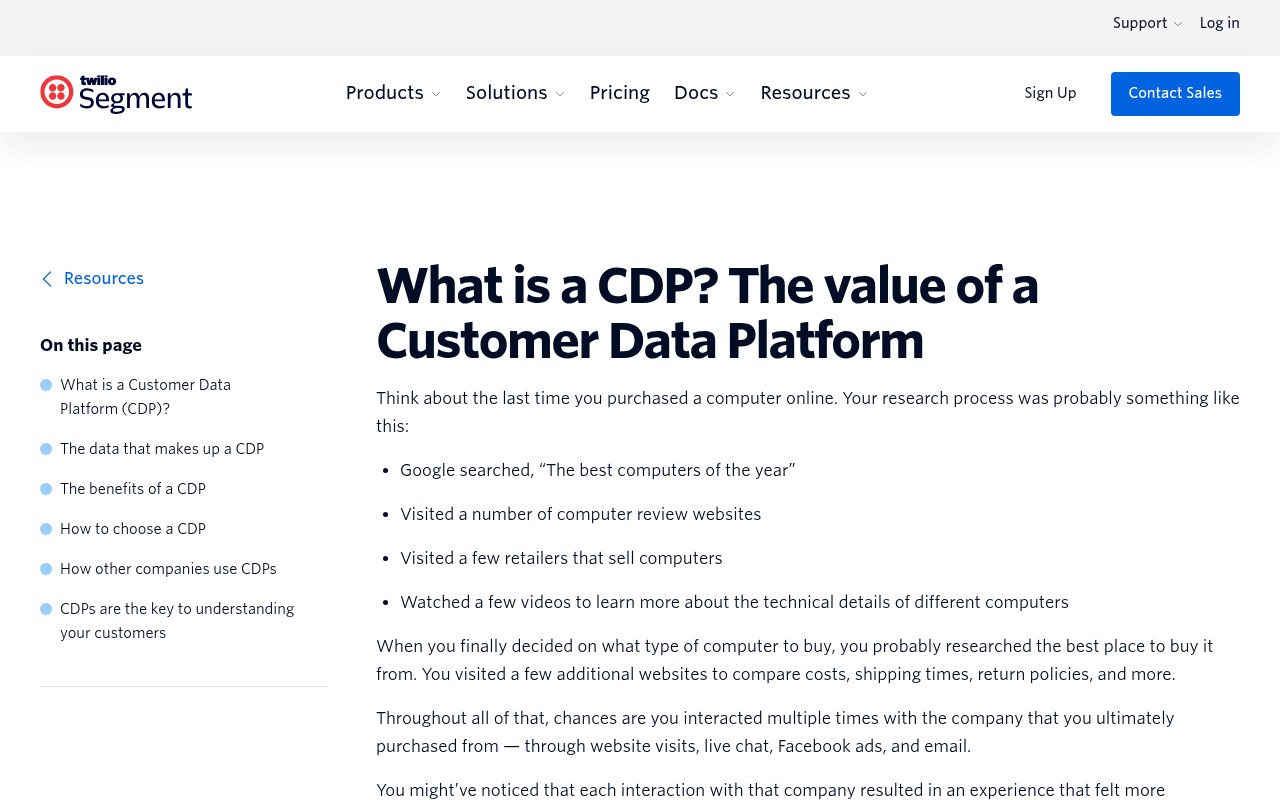 Screenshot of https://segment.com/cdp
