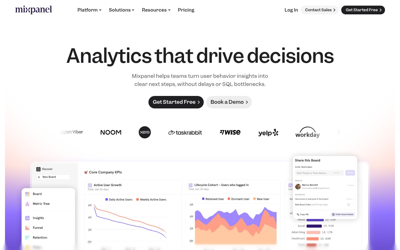 Screenshot of https://mixpanel.com